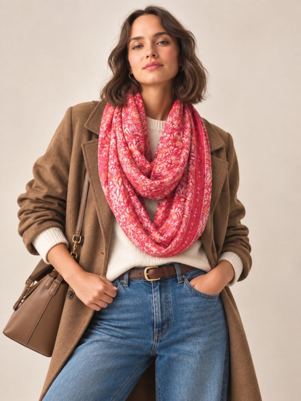 LOFT Birdsong Infinity Scarf Coral Hibiscus Floral Rayon NWT